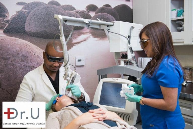 Dr. Umar chose the Fraxel Dual laser, as well as the Spectra laser, to treat the patient's age spots on face. Both lasers are noted for their gentle yet powerful, targeted treatments. Dr. Umar chose the Fraxel Dual laser, as well as the Spectra laser, to treat the patient's age spots on face. Both lasers are noted for their gentle yet powerful, targeted treatments.