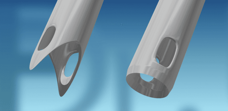 Windowed FUE punches are perforated with small openings on either side. Windowed FUE punches are perforated with small openings on either side.