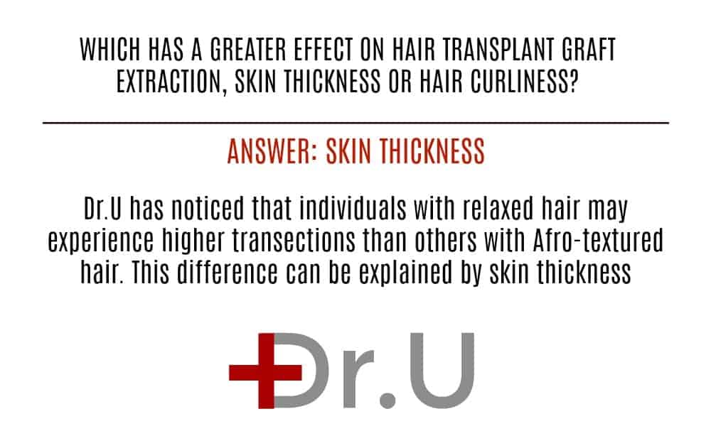 Skin thickness differences for FUE transplant relate more closely to transection rates compared to hair shaft curliness Skin thickness differences for FUE transplant relate more closely to transection rates compared to hair shaft curliness