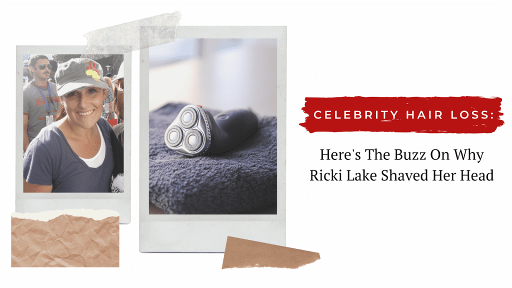 Ricki Lake's hair loss story Ricki Lake wearing a hat next to a razor