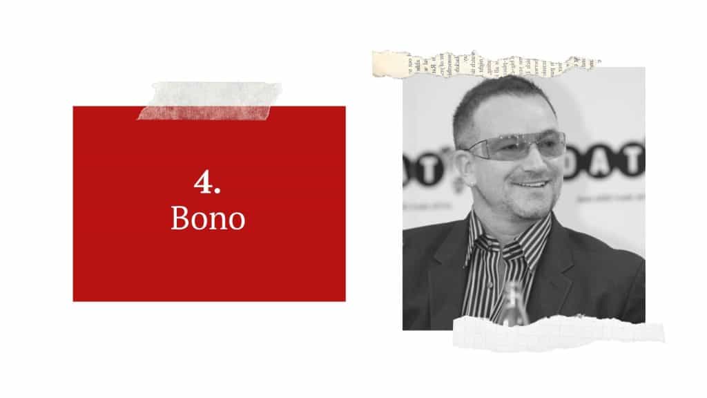 Bono made his mark on the music industry with neither hair nor a last name. Bono made his mark on the music industry with neither hair nor a last name.